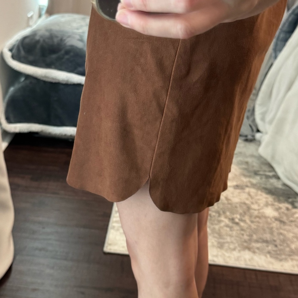 State Sleeveless Brown Faux Suede Henley Dress - Picture 7 of 10